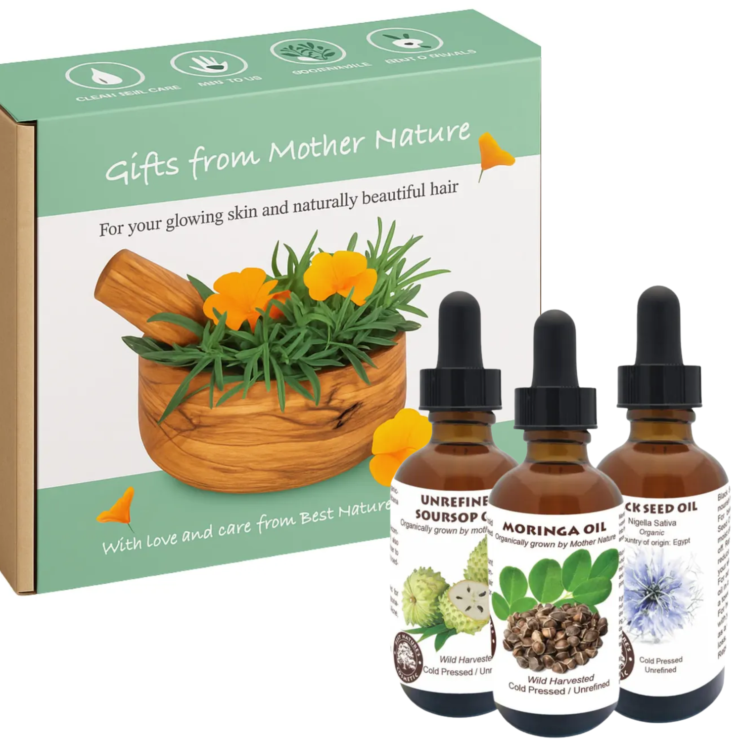 Soursop, Black Seed & Moringa Oil – Powerful Trio Set for Skin & Hair (Gift Box)