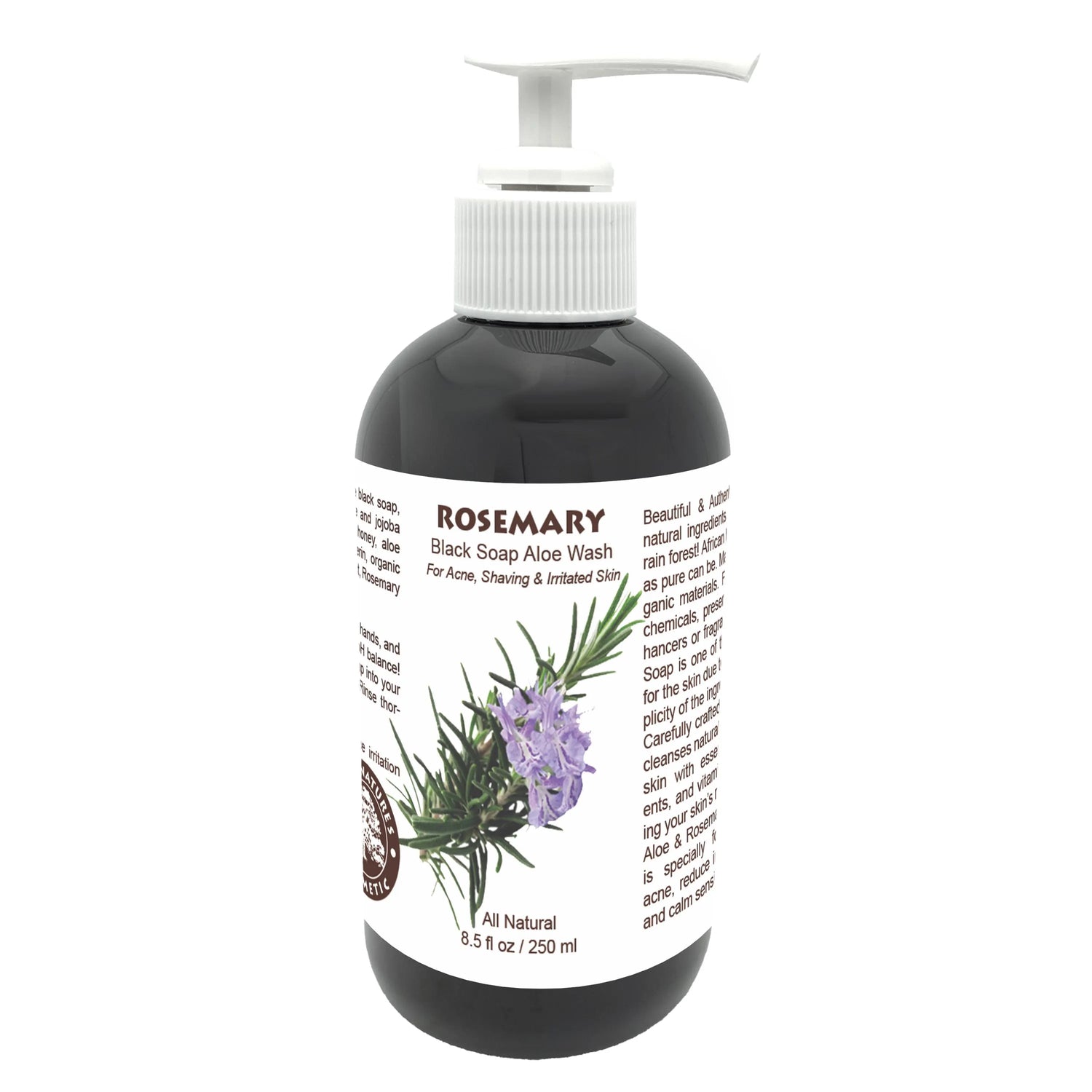 All Natural Black Soap Aloe Wash, Rosemary Essential Oil 8.5oz / 250ml