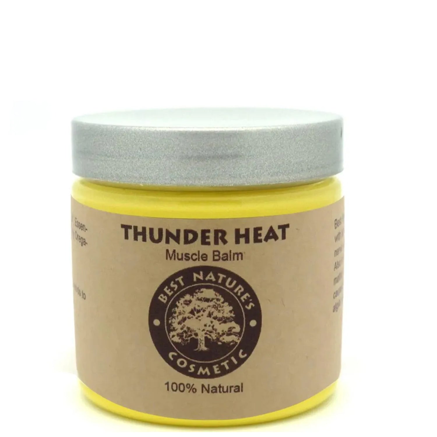 Jar of Thunder Heat Muscle Balm with a white lid on a white background